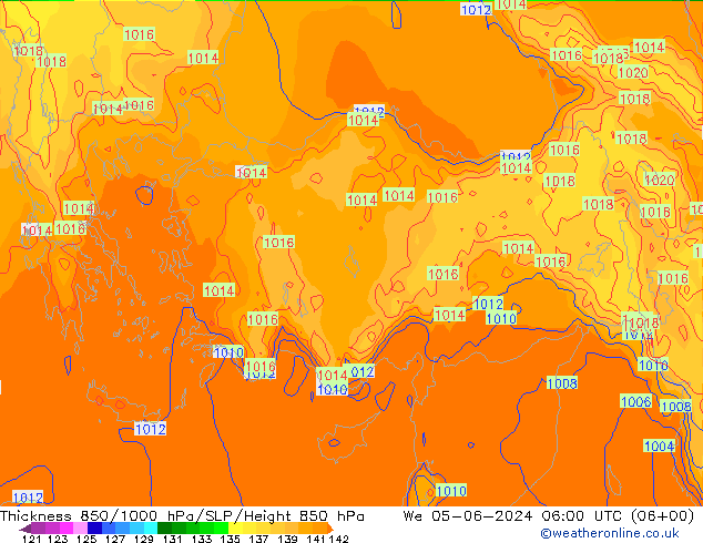 Thck 850-1000 hPa ECMWF We 05.06.2024 06 UTC