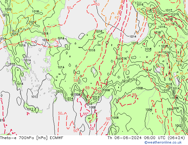 Theta-e 700гПа ECMWF чт 06.06.2024 06 UTC