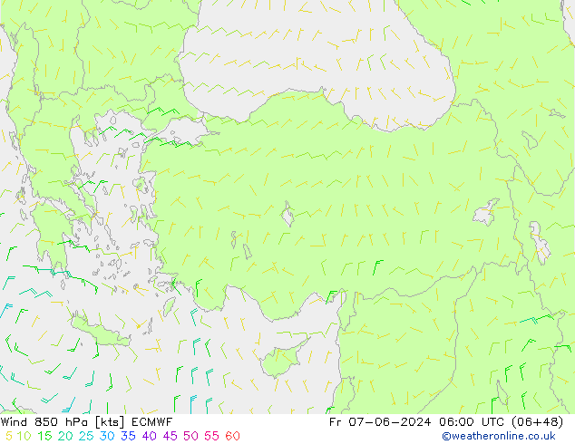 Vento 850 hPa ECMWF ven 07.06.2024 06 UTC