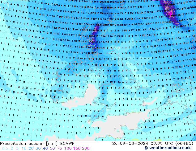 Precipitación acum. ECMWF dom 09.06.2024 00 UTC