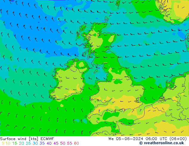 ветер 10 m ECMWF ср 05.06.2024 06 UTC