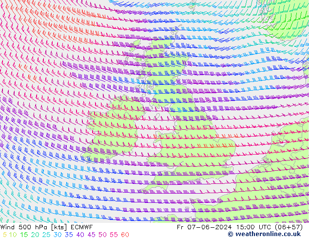 Viento 500 hPa ECMWF vie 07.06.2024 15 UTC