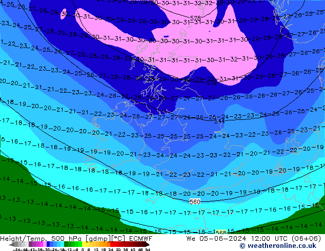 Z500/Rain (+SLP)/Z850 ECMWF St 05.06.2024 12 UTC