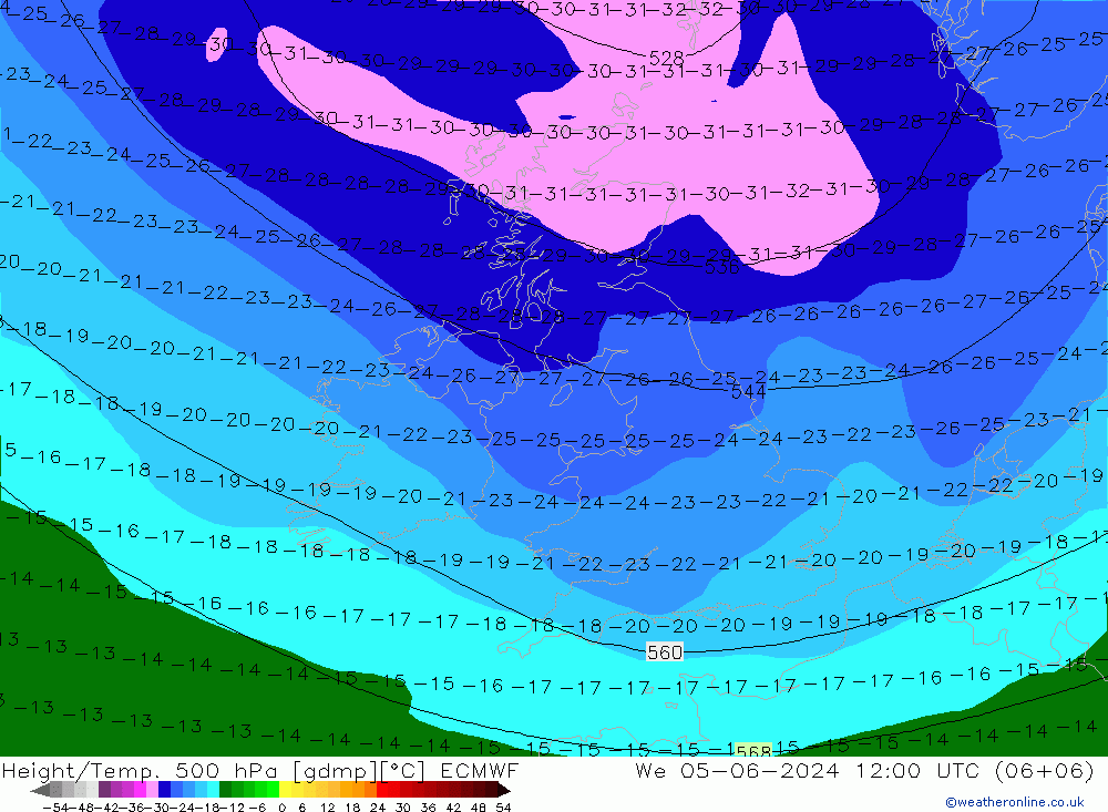 Z500/Rain (+SLP)/Z850 ECMWF St 05.06.2024 12 UTC