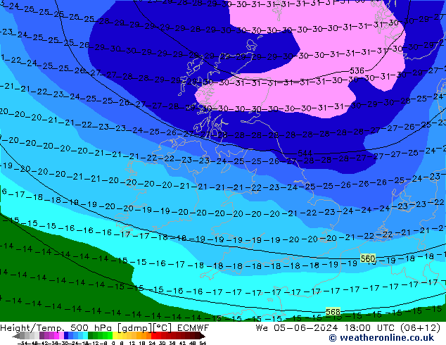 Z500/Regen(+SLP)/Z850 ECMWF wo 05.06.2024 18 UTC