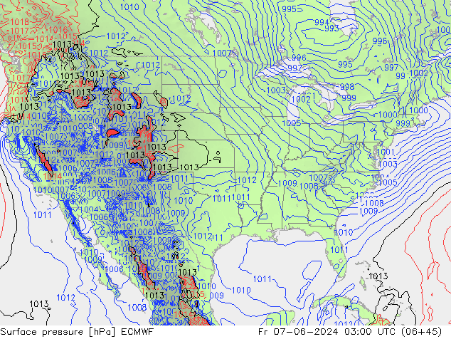 pressão do solo ECMWF Sex 07.06.2024 03 UTC