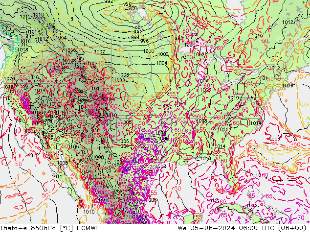 Theta-e 850hPa ECMWF mié 05.06.2024 06 UTC