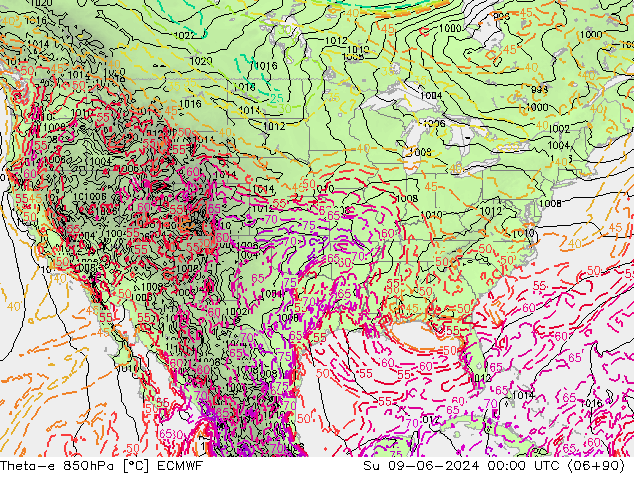 Theta-e 850hPa ECMWF Su 09.06.2024 00 UTC