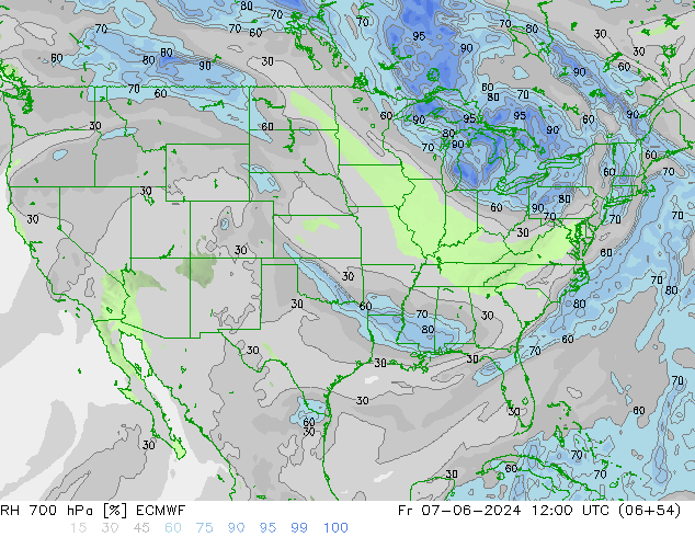 RH 700 hPa ECMWF Pá 07.06.2024 12 UTC