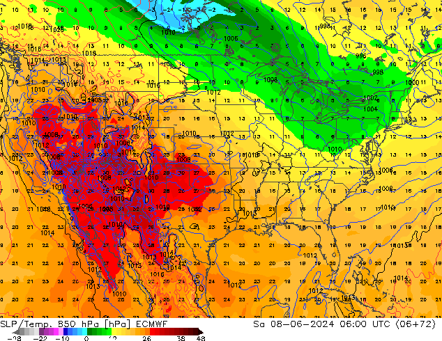 SLP/Temp. 850 hPa ECMWF Sa 08.06.2024 06 UTC