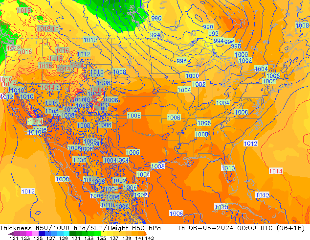 Espesor 850-1000 hPa ECMWF jue 06.06.2024 00 UTC