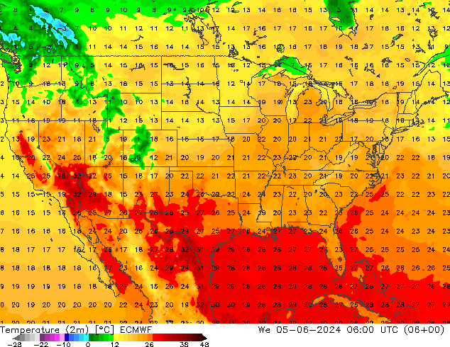 Temperatura (2m) ECMWF Qua 05.06.2024 06 UTC