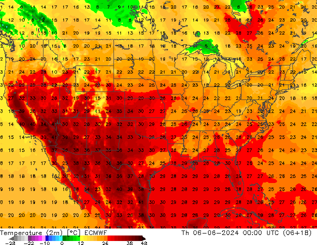 Temperatuurkaart (2m) ECMWF do 06.06.2024 00 UTC