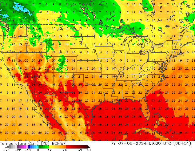 Temperatura (2m) ECMWF Sex 07.06.2024 09 UTC