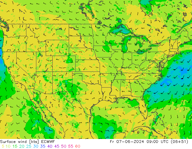 Viento 10 m ECMWF vie 07.06.2024 09 UTC