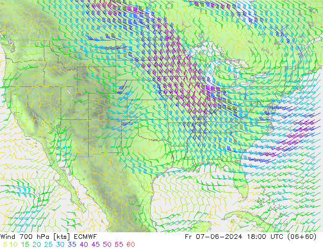 Wind 700 hPa ECMWF Fr 07.06.2024 18 UTC