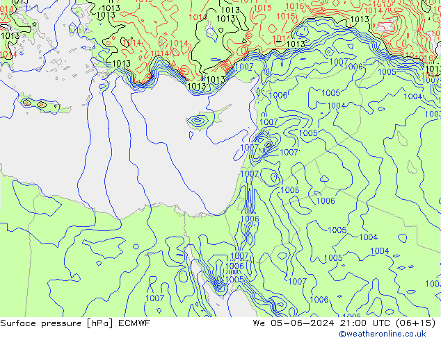 Bodendruck ECMWF Mi 05.06.2024 21 UTC