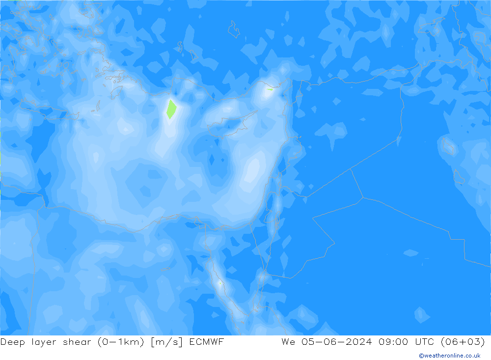 Deep layer shear (0-1km) ECMWF St 05.06.2024 09 UTC