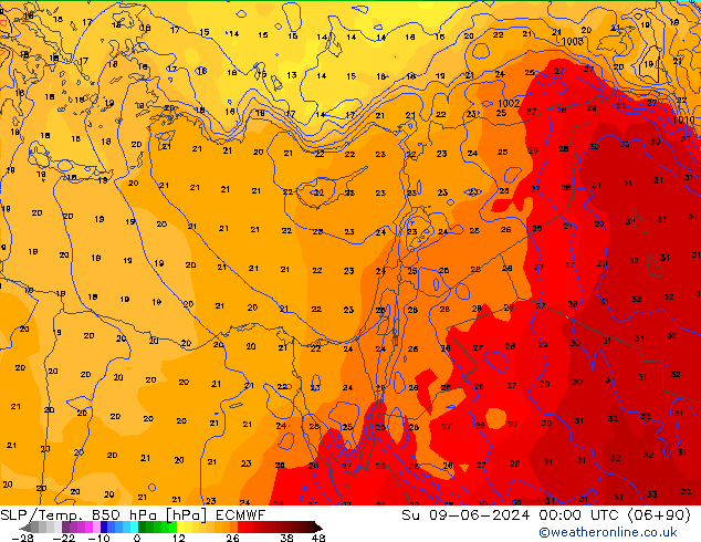 850 hPa Yer Bas./Sıc ECMWF Paz 09.06.2024 00 UTC