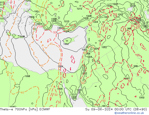 Theta-e 700гПа ECMWF Вс 09.06.2024 00 UTC