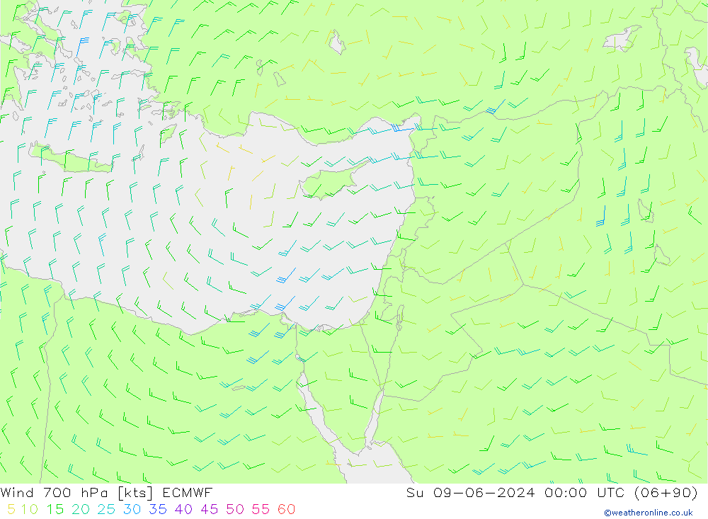 ветер 700 гПа ECMWF Вс 09.06.2024 00 UTC