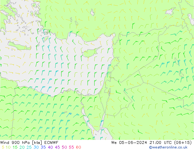 Wind 900 hPa ECMWF Mi 05.06.2024 21 UTC