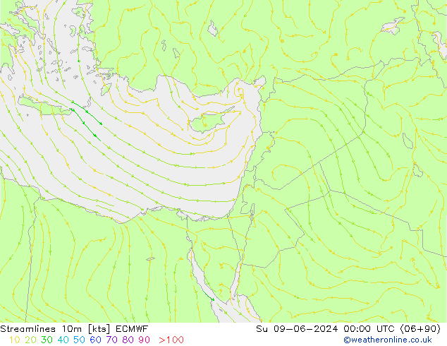 Línea de corriente 10m ECMWF dom 09.06.2024 00 UTC