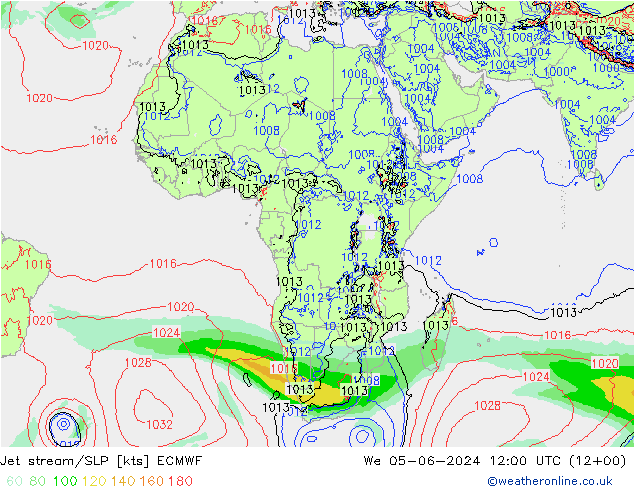 Jet stream ECMWF Qua 05.06.2024 12 UTC