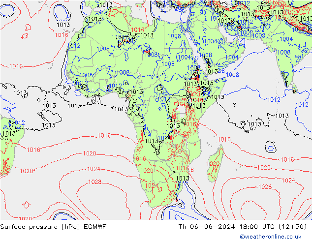 pressão do solo ECMWF Qui 06.06.2024 18 UTC