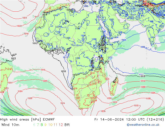 yüksek rüzgarlı alanlar ECMWF Cu 14.06.2024 12 UTC