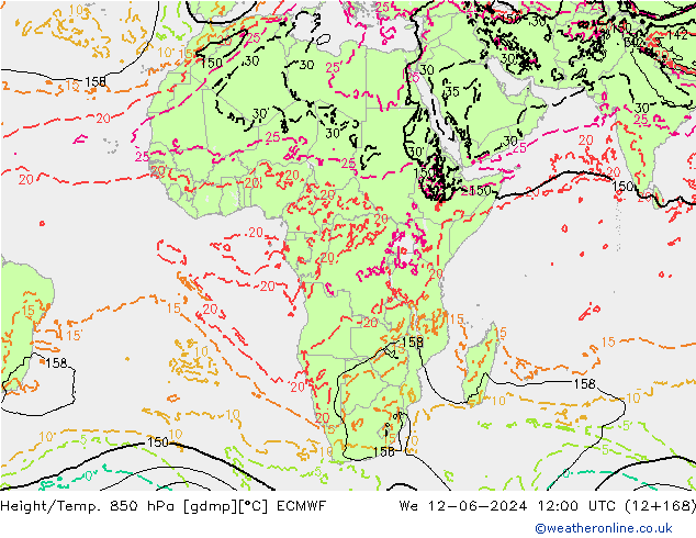 Height/Temp. 850 hPa ECMWF We 12.06.2024 12 UTC