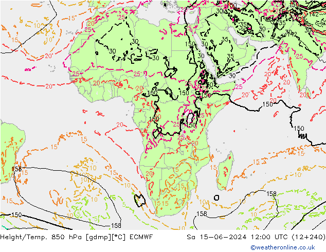 Height/Temp. 850 hPa ECMWF Sáb 15.06.2024 12 UTC