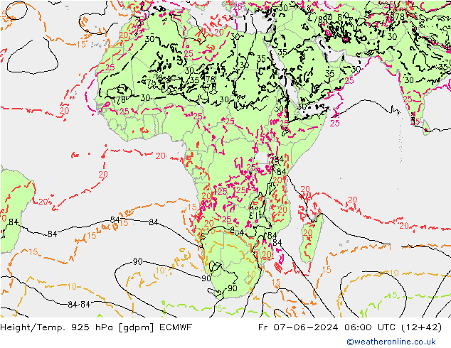 Height/Temp. 925 hPa ECMWF Pá 07.06.2024 06 UTC