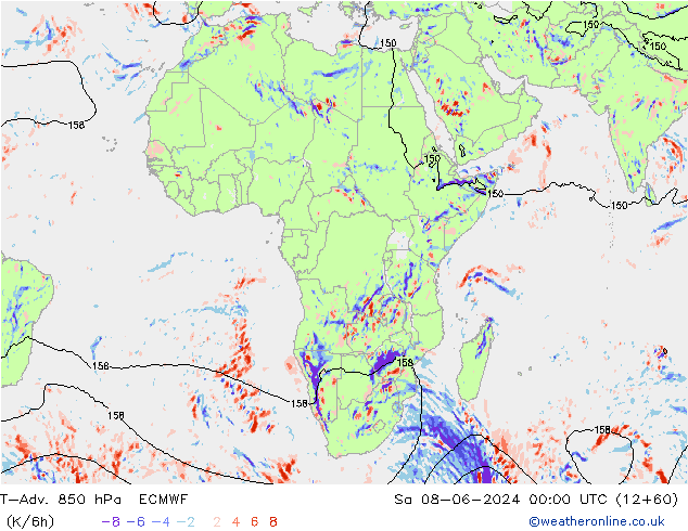 T-Adv. 850 hPa ECMWF Sa 08.06.2024 00 UTC