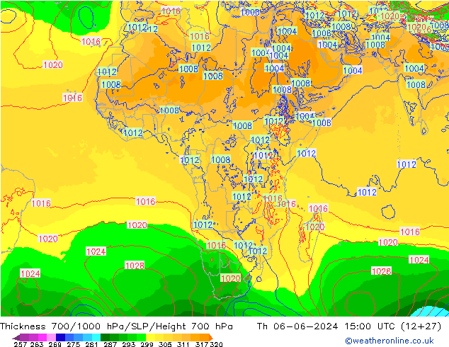 Thck 700-1000 гПа ECMWF чт 06.06.2024 15 UTC