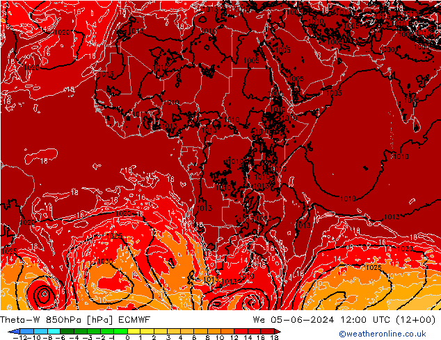 Theta-W 850hPa ECMWF Qua 05.06.2024 12 UTC