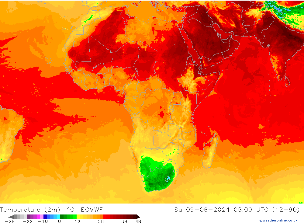 Sıcaklık Haritası (2m) ECMWF Paz 09.06.2024 06 UTC