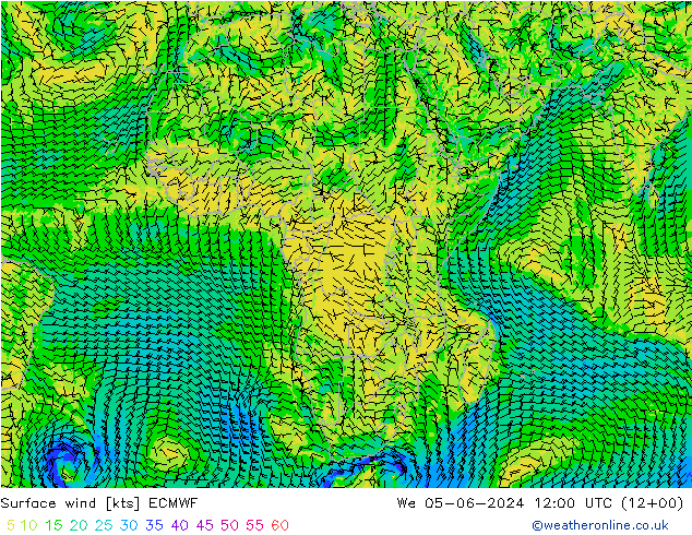 Vento 10 m ECMWF mer 05.06.2024 12 UTC