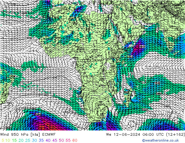 Wind 950 hPa ECMWF wo 12.06.2024 06 UTC