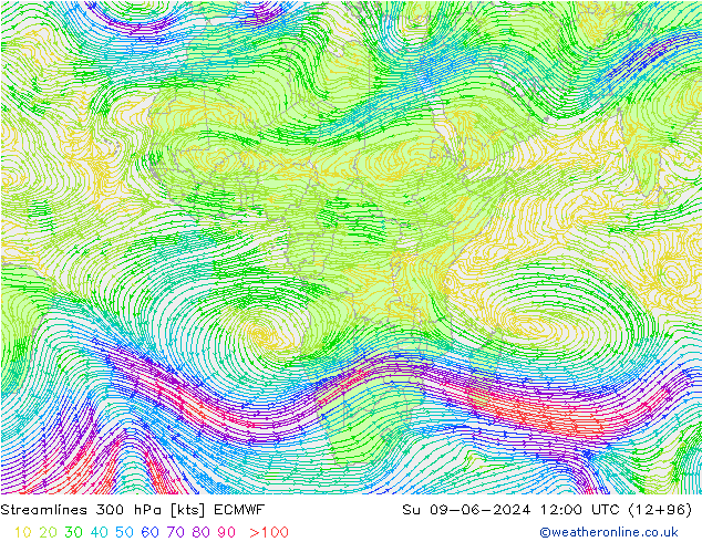 Ligne de courant 300 hPa ECMWF dim 09.06.2024 12 UTC