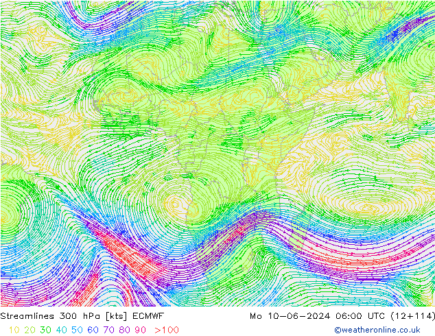 Streamlines 300 hPa ECMWF Mo 10.06.2024 06 UTC