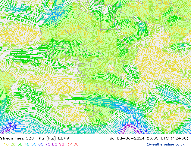 Streamlines 500 hPa ECMWF Sa 08.06.2024 06 UTC
