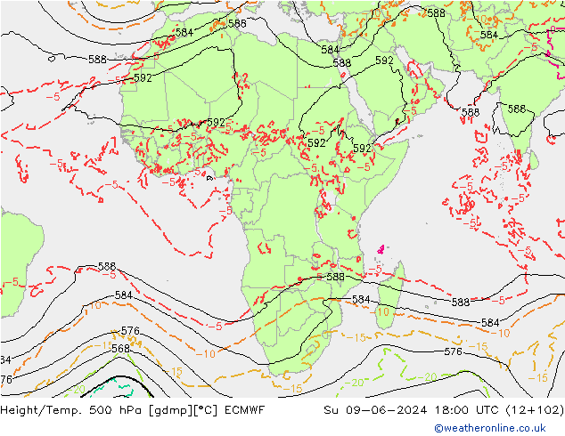 Z500/Regen(+SLP)/Z850 ECMWF zo 09.06.2024 18 UTC