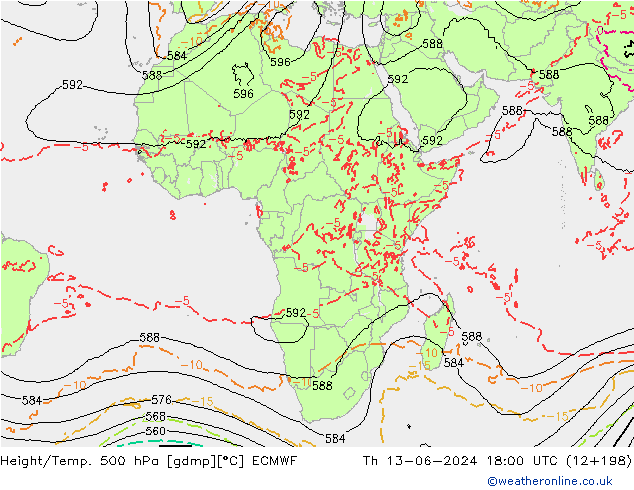 Z500/Rain (+SLP)/Z850 ECMWF jue 13.06.2024 18 UTC