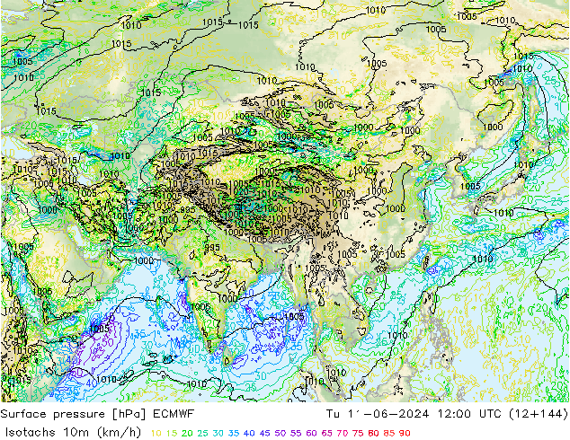 Eşrüzgar Hızları (km/sa) ECMWF Sa 11.06.2024 12 UTC