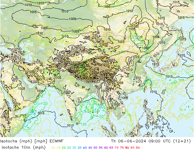 Eşrüzgar Hızları mph ECMWF Per 06.06.2024 09 UTC