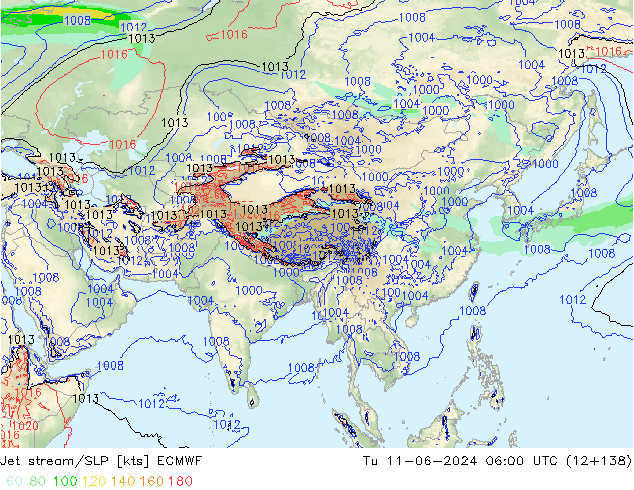 джет/приземное давление ECMWF вт 11.06.2024 06 UTC