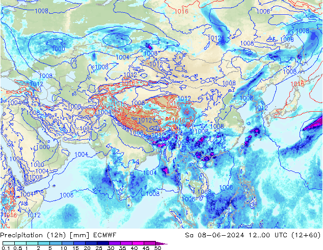 Précipitation (12h) ECMWF sam 08.06.2024 00 UTC