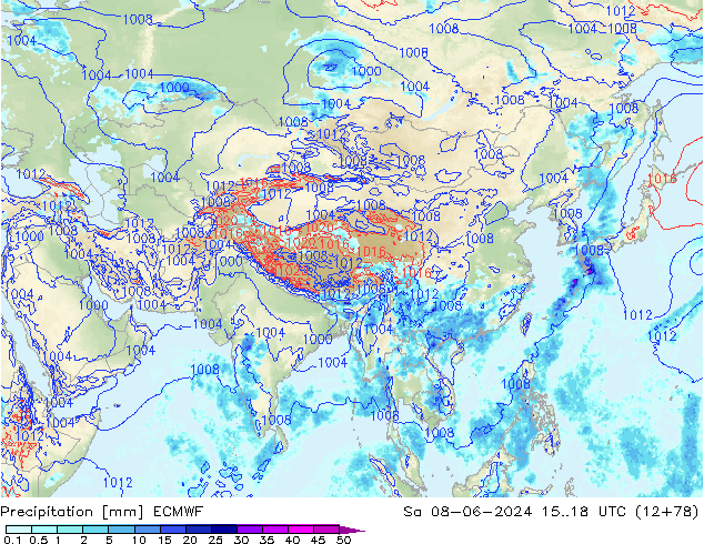 Precipitation ECMWF Sa 08.06.2024 18 UTC