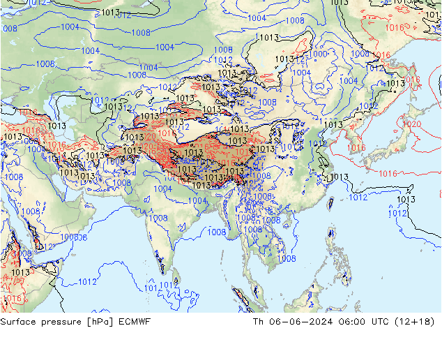 pressão do solo ECMWF Qui 06.06.2024 06 UTC